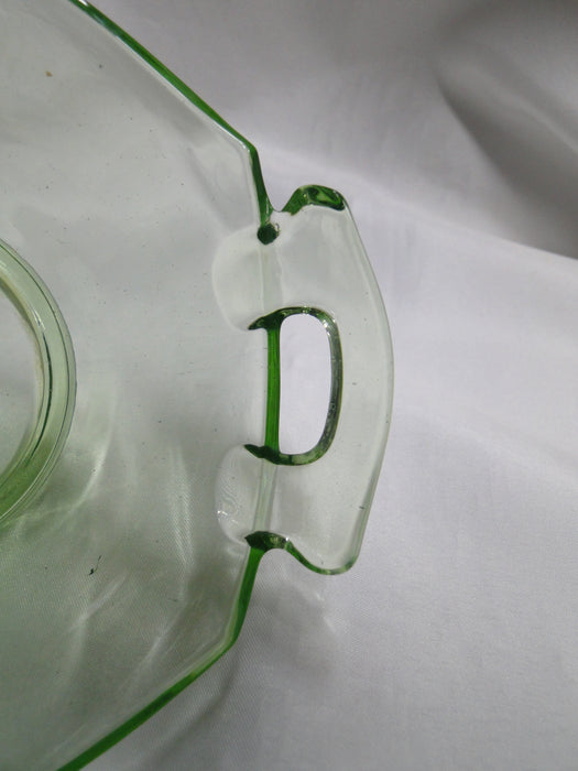 Vaseline Glass, Green: Hexagonal Bowl w/ Handles, 7 3/8" x 2 1/2", MG#261