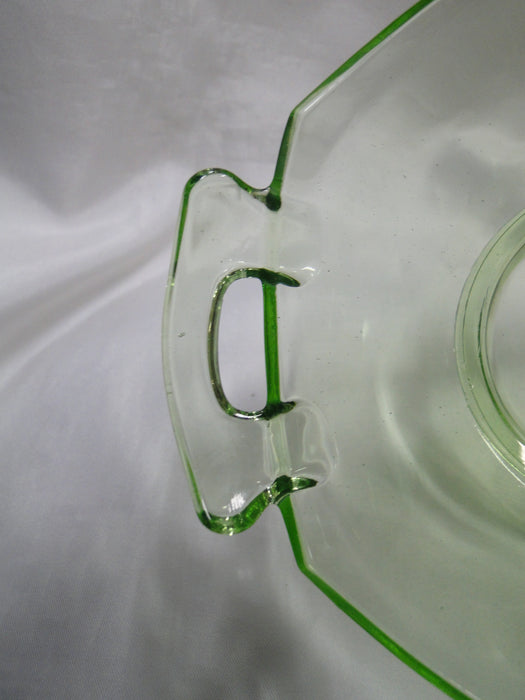 Vaseline Glass, Green: Hexagonal Bowl w/ Handles, 7 3/8" x 2 1/2", MG#261