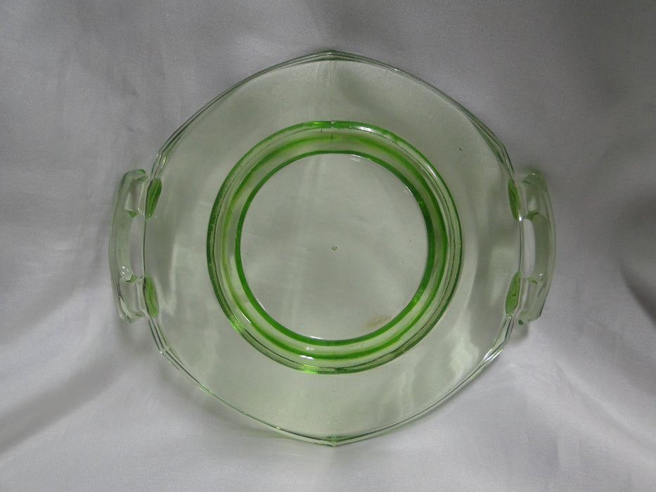 Vaseline Glass, Green: Hexagonal Bowl w/ Handles, 7 3/8" x 2 1/2", MG#261