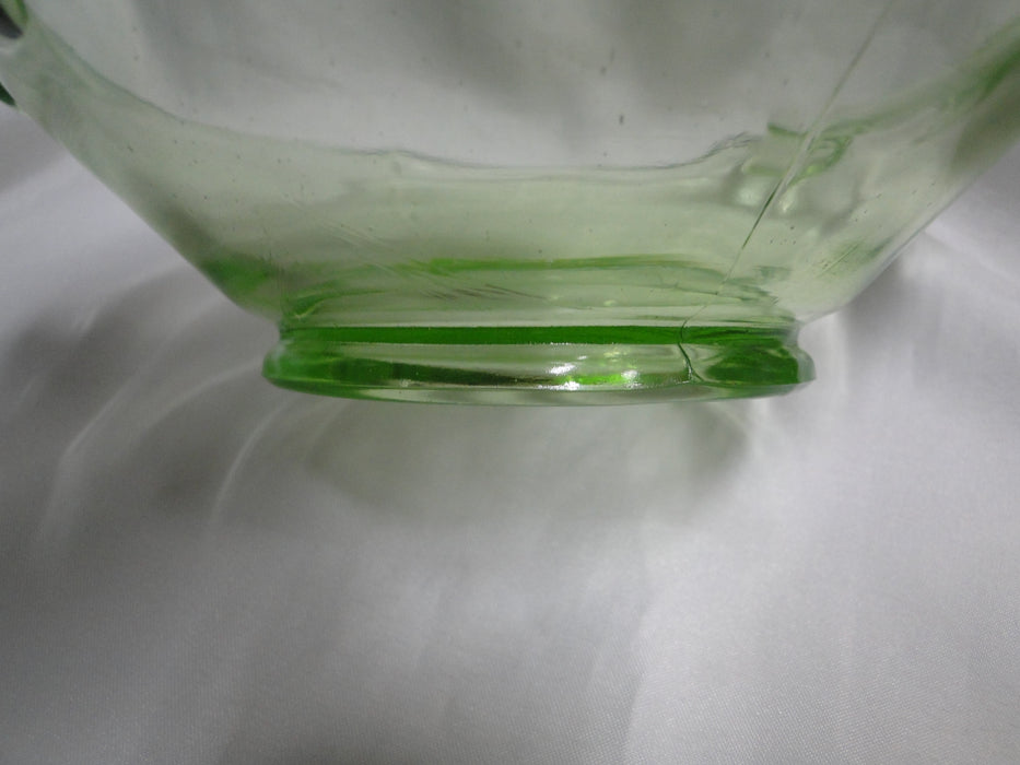 Vaseline Glass, Green: Hexagonal Bowl w/ Handles, 7 3/8" x 2 1/2", MG#261