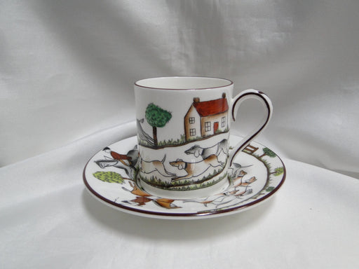 Crown Staffordshire Hunting Scene: Hunters, Horses: Demi Flat Cup & Rim Saucer