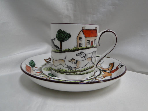 Crown Staffordshire Hunting Scene: Hunters, Horses: Demi Flat Cup, Canton Saucer