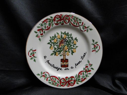 Centurion Ribbon Holly, Red Ribbon: "1 Partridge" Salad Plate, 7 1/2"