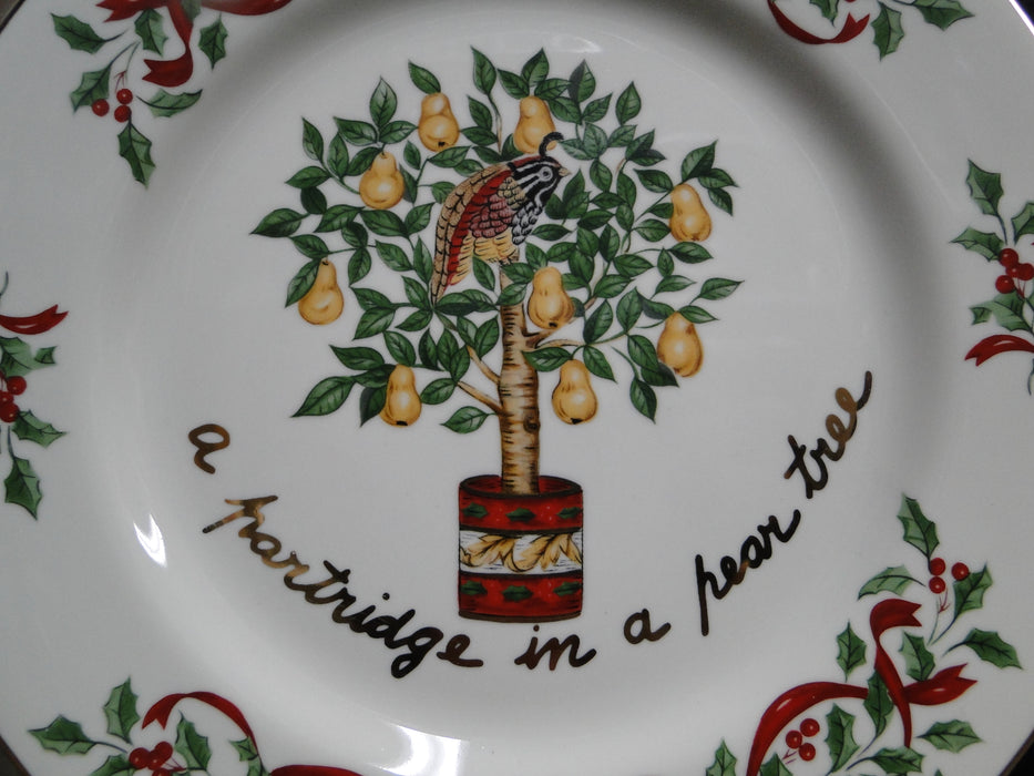 Centurion Ribbon Holly, Red Ribbon: "1 Partridge" Salad Plate, 7 1/2"