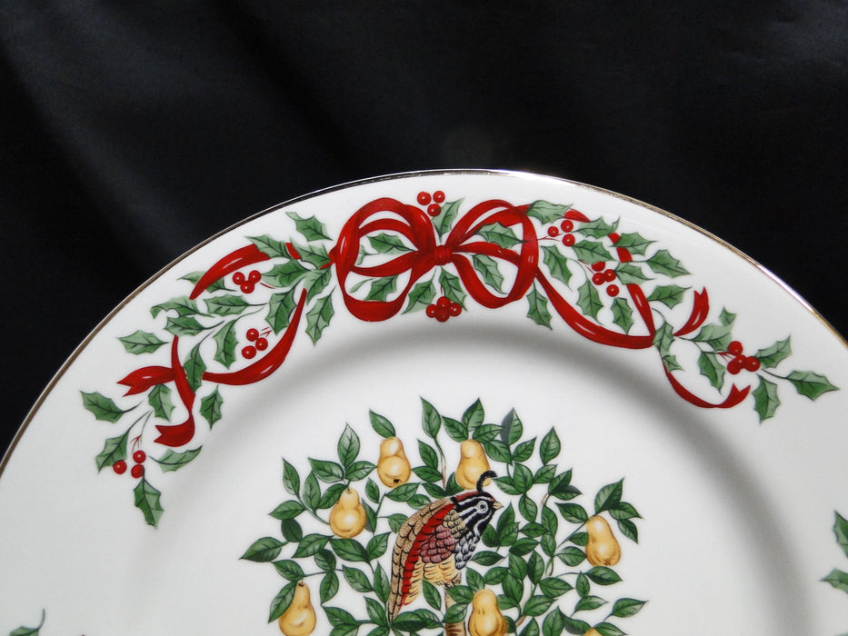 Centurion Ribbon Holly, Red Ribbon: "1 Partridge" Salad Plate, 7 1/2"