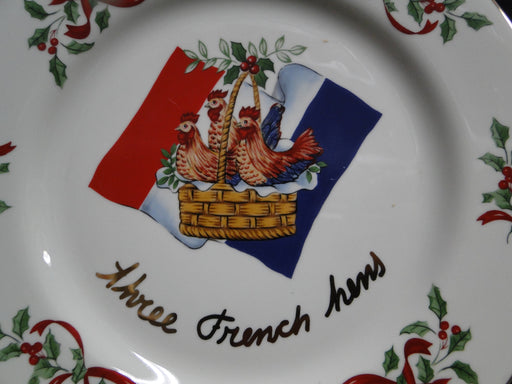 Centurion Ribbon Holly, Red Ribbon: "3 French Hens" Salad Plate, 7 1/2"