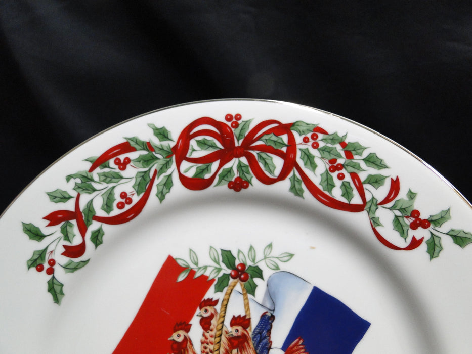Centurion Ribbon Holly, Red Ribbon: "3 French Hens" Salad Plate, 7 1/2"