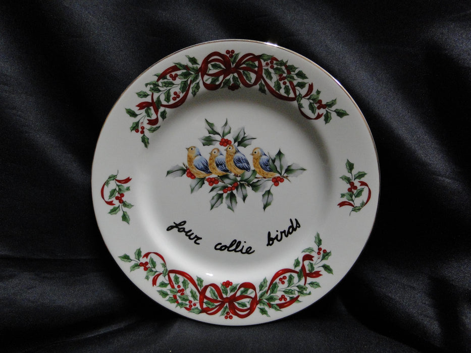 Centurion Ribbon Holly, Red Ribbon: "4 Calling Birds" Salad Plate, 7 1/2"