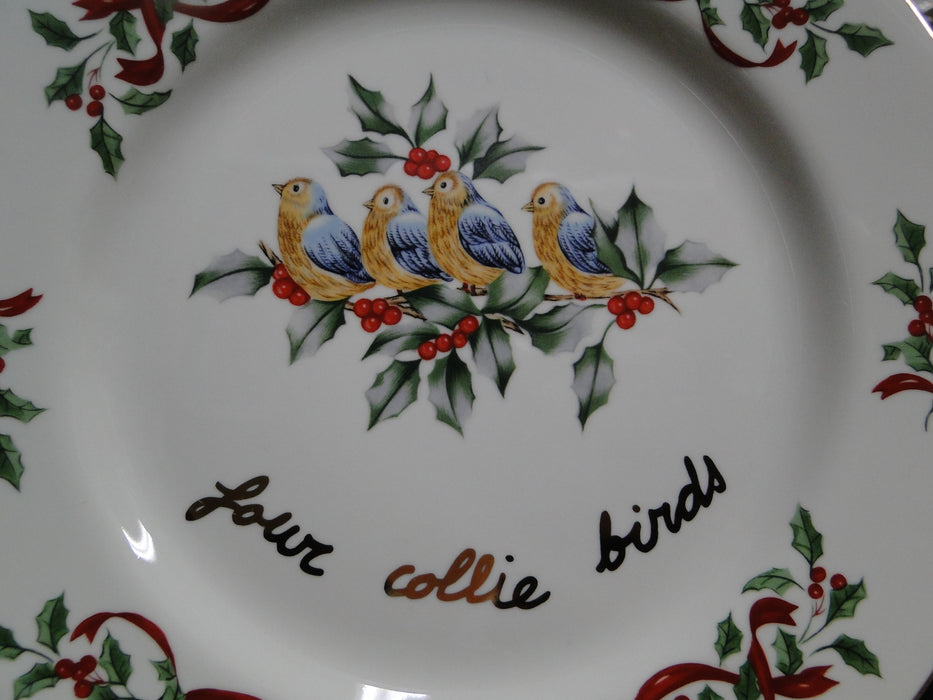 Centurion Ribbon Holly, Red Ribbon: "4 Calling Birds" Salad Plate, 7 1/2"