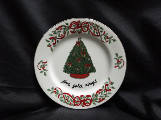 Centurion Ribbon Holly, Red Ribbon: "5 Gold Rings" Salad Plate, 7 1/2"