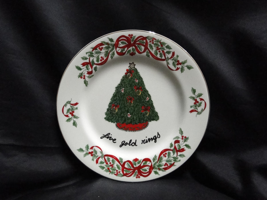 Centurion Ribbon Holly, Red Ribbon: "5 Gold Rings" Salad Plate, 7 1/2"