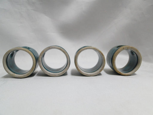 Walt Glass Pottery Teal: Set of Four Napkin Rings, Pierced, All Over Teal