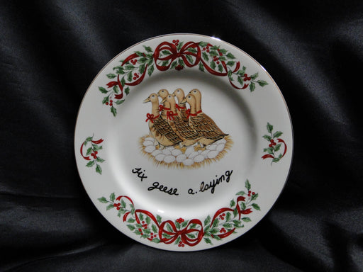 Centurion Ribbon Holly, Red Ribbon: "6 Geese A-Laying" Salad Plate, 7 1/2"