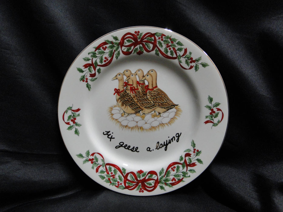 Centurion Ribbon Holly, Red Ribbon: "6 Geese A-Laying" Salad Plate, 7 1/2"