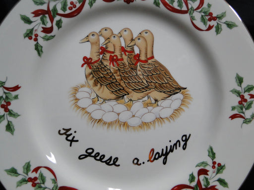 Centurion Ribbon Holly, Red Ribbon: "6 Geese A-Laying" Salad Plate, 7 1/2"