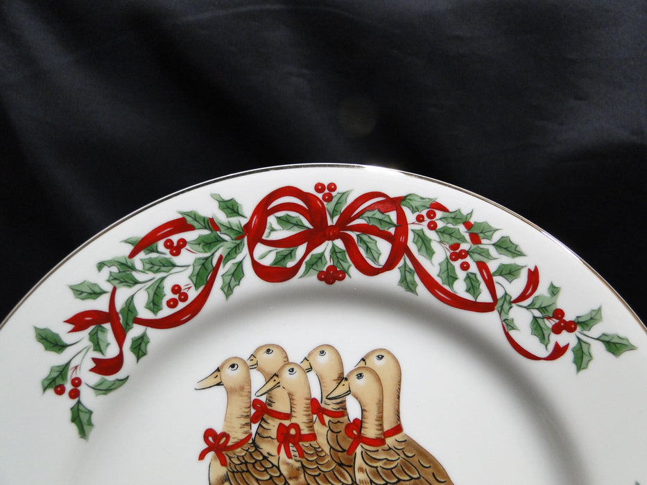 Centurion Ribbon Holly, Red Ribbon: "6 Geese A-Laying" Salad Plate, 7 1/2"