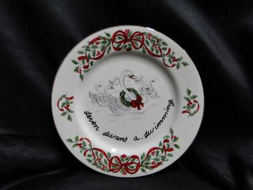 Centurion Ribbon Holly, Red Ribbon: "7 Swans A-Swimming" Salad Plate, 7 1/2"