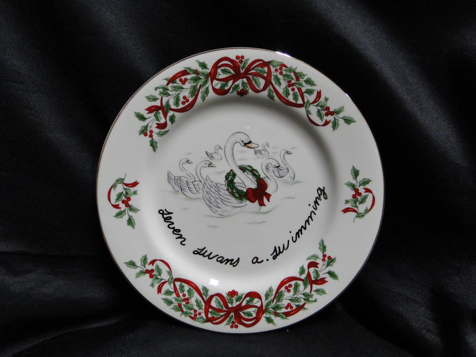 Centurion Ribbon Holly, Red Ribbon: "7 Swans A-Swimming" Salad Plate, 7 1/2"