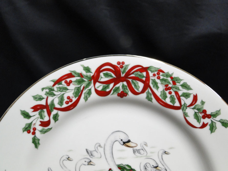 Centurion Ribbon Holly, Red Ribbon: "7 Swans A-Swimming" Salad Plate, 7 1/2"