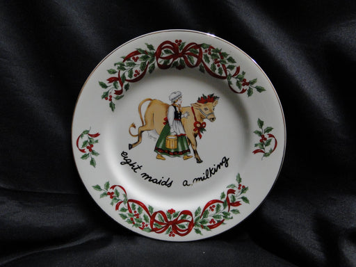 Centurion Ribbon Holly, Red Ribbon: "8 Maids A-Milking" Salad Plate, 7 1/2"