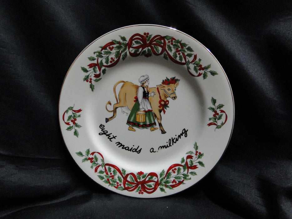 Centurion Ribbon Holly, Red Ribbon: "8 Maids A-Milking" Salad Plate, 7 1/2"
