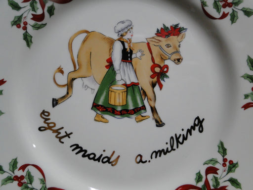 Centurion Ribbon Holly, Red Ribbon: "8 Maids A-Milking" Salad Plate, 7 1/2"