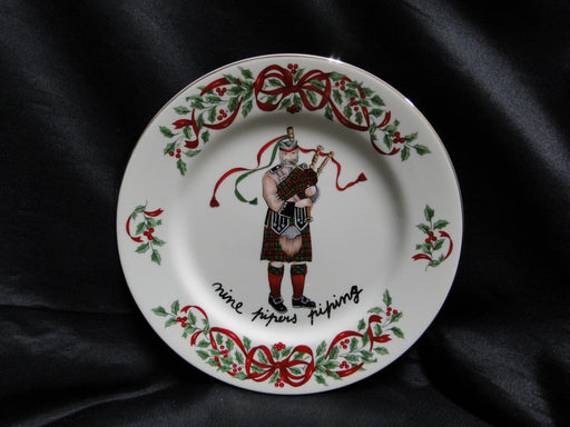 Centurion Ribbon Holly, Red Ribbon: "9 Pipers Piping" Salad Plate, 7 1/2"
