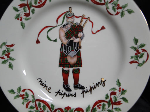 Centurion Ribbon Holly, Red Ribbon: "9 Pipers Piping" Salad Plate, 7 1/2"
