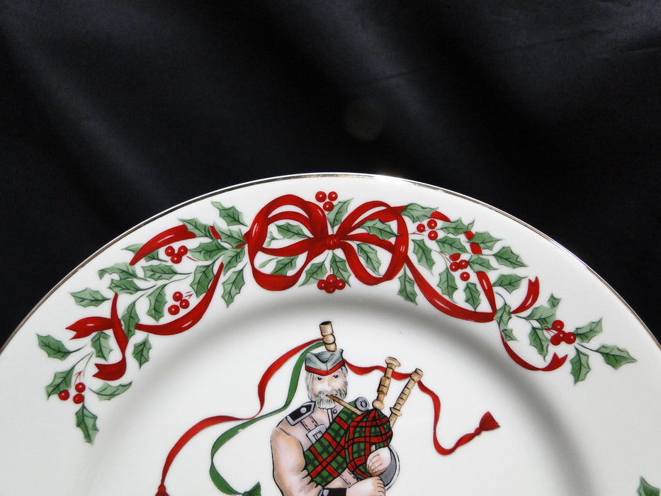 Centurion Ribbon Holly, Red Ribbon: "9 Pipers Piping" Salad Plate, 7 1/2"