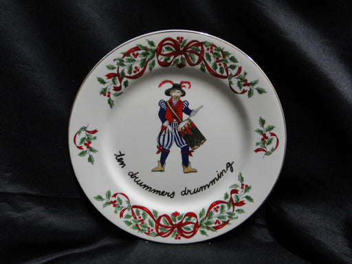 Centurion Ribbon Holly, Red Ribbon: "10 Drummers Drumming" Salad Plate, 7 1/2"