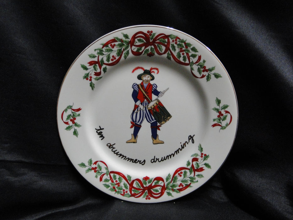 Centurion Ribbon Holly, Red Ribbon: "10 Drummers Drumming" Salad Plate, 7 1/2"