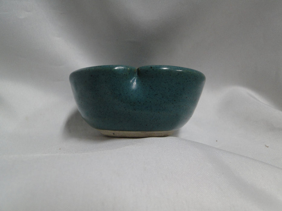 Walt Glass Pottery Teal: Heart Shaped Bowl, 2 1/2" Tall, All Over Teal, 3 3/4"