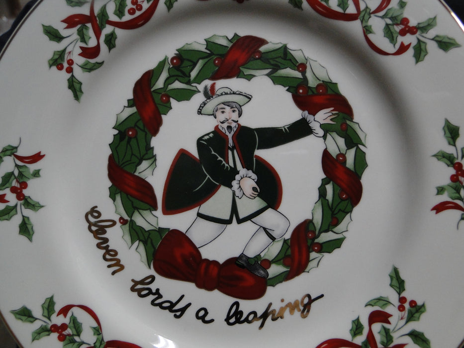 Centurion Ribbon Holly, Red Ribbon: "11 Lords A-Leaping" Salad Plate, 7 1/2"