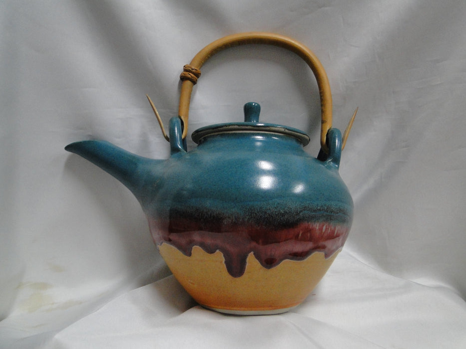 Walt Glass Pottery Texas Sunset: Teapot & Lid, Bamboo Handle, 7 1/2" Tall