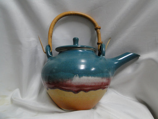 Walt Glass Pottery Texas Sunset: Teapot & Lid, Bamboo Handle, 7 1/2" Tall