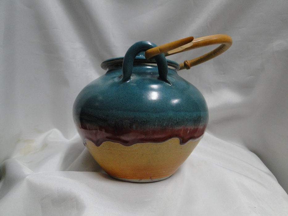 Walt Glass Pottery Texas Sunset: Teapot & Lid, Bamboo Handle, 7 1/2" Tall