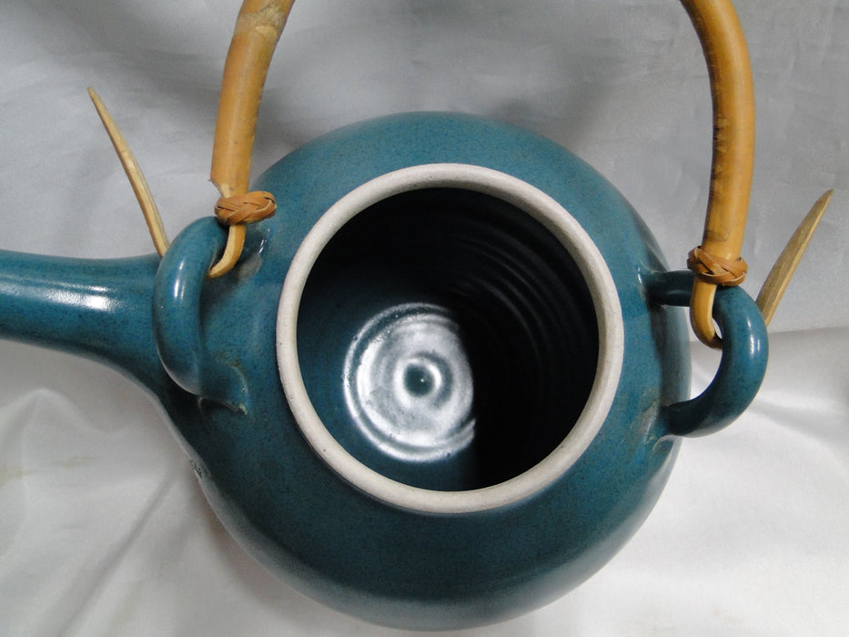 Walt Glass Pottery Texas Sunset: Teapot & Lid, Bamboo Handle, 7 1/2" Tall