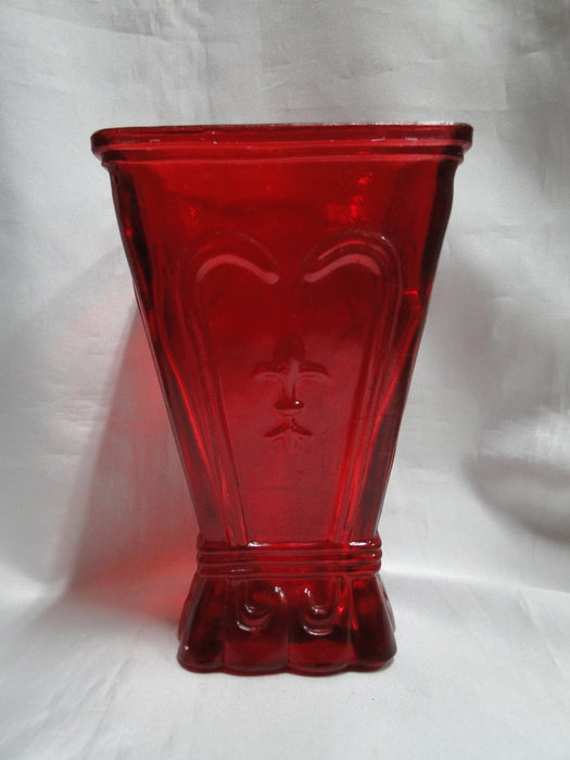 All Over Red Glass, Square Top: Flower Vase, 7" Tall  --  MG#263