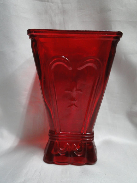 All Over Red Glass, Square Top: Flower Vase, 7" Tall  --  MG#263