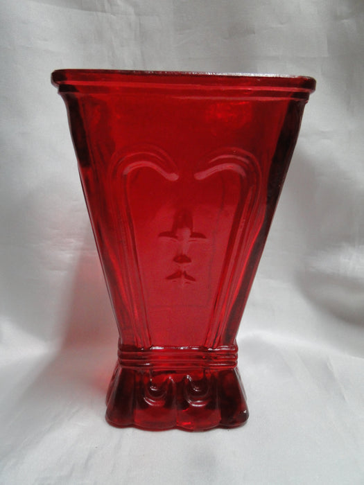 All Over Red Glass, Square Top: Flower Vase, 7" Tall  --  MG#263