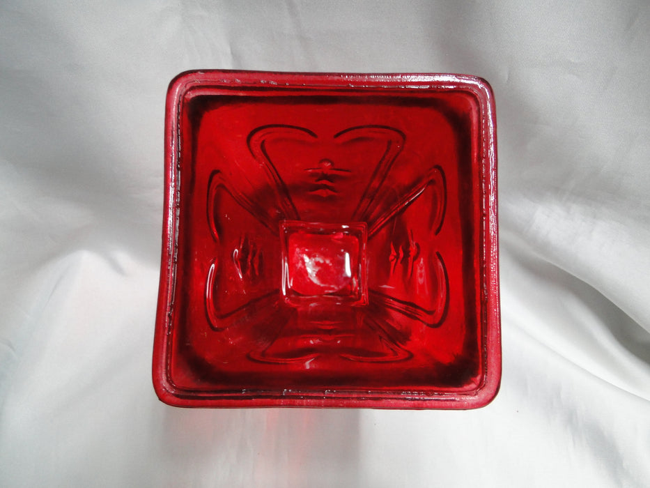 All Over Red Glass, Square Top: Flower Vase, 7" Tall  --  MG#263