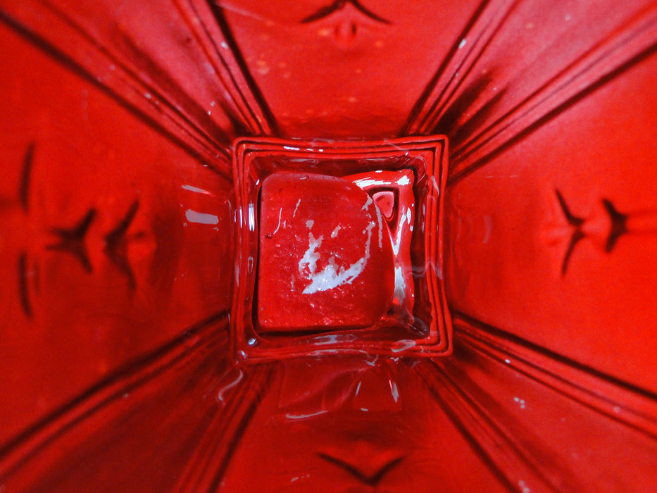 All Over Red Glass, Square Top: Flower Vase, 7" Tall  --  MG#263