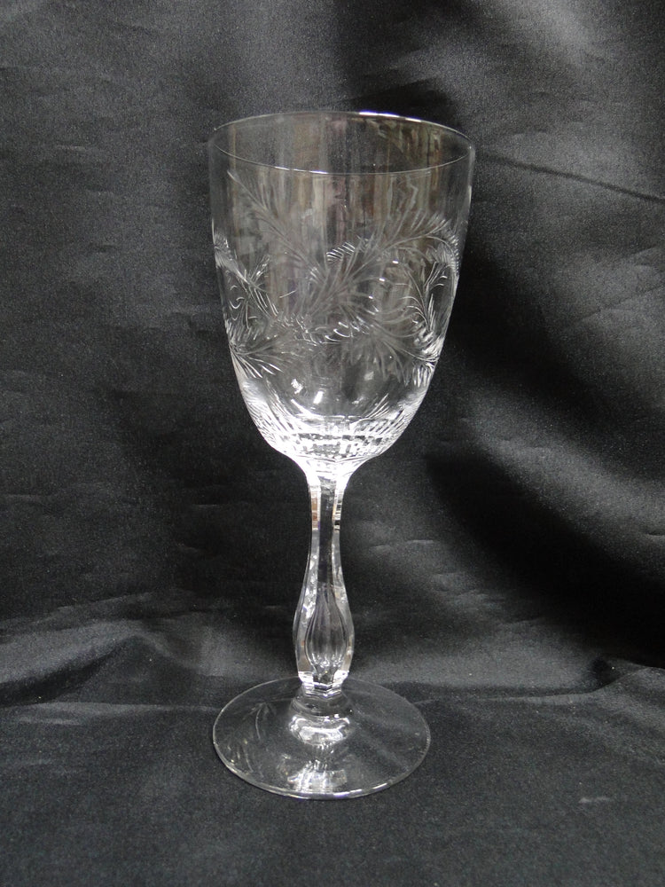 Tiffin Elegance Stem #17377, Cut Leaves: Water or Wine Goblet (s), 7 3/4"