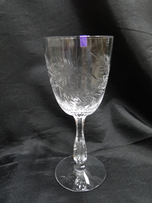 Tiffin Elegance Stem #17377, Cut Leaves: Water or Wine Goblet, 7 3/4", As Is