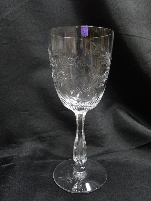 Tiffin Elegance Stem #17377, Cut Leaves: Water or Wine Goblet, 7 3/4", As Is