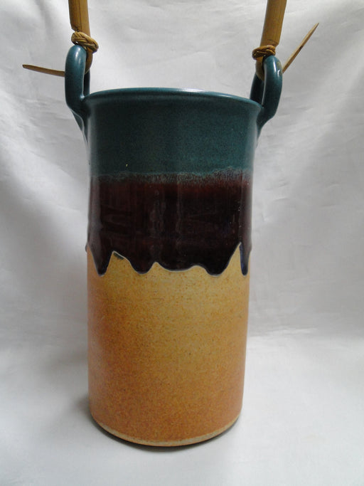 Walt Glass Pottery Texas Sunset: Wine Bottle Decanter w/ Bamboo Handle, 9"