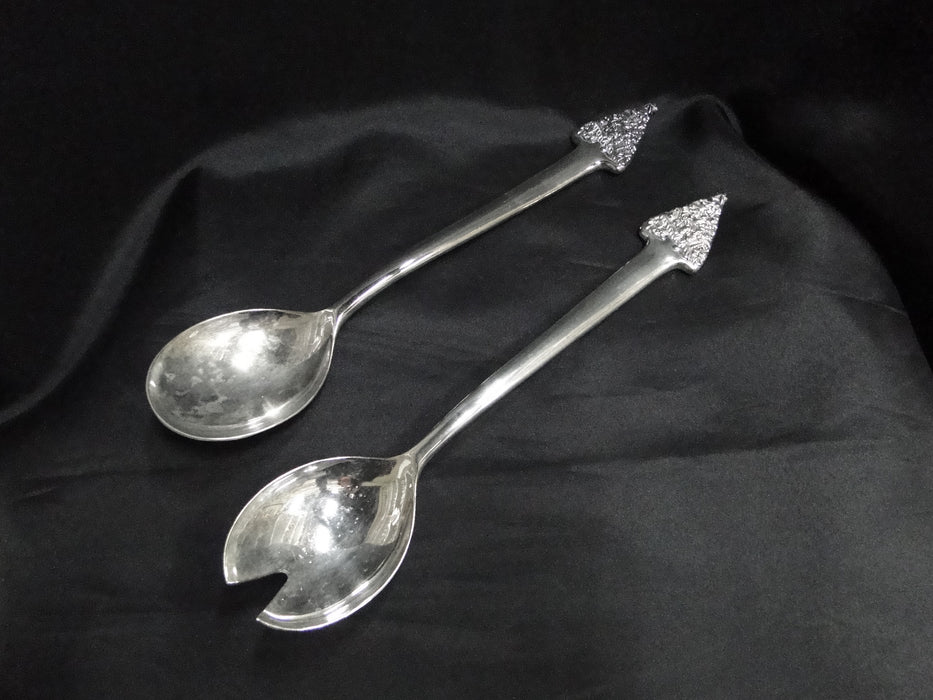 Silverplate Flatware w/ Christmas Tree Handle: Salad Serving Spoon & Fork, 11.5"