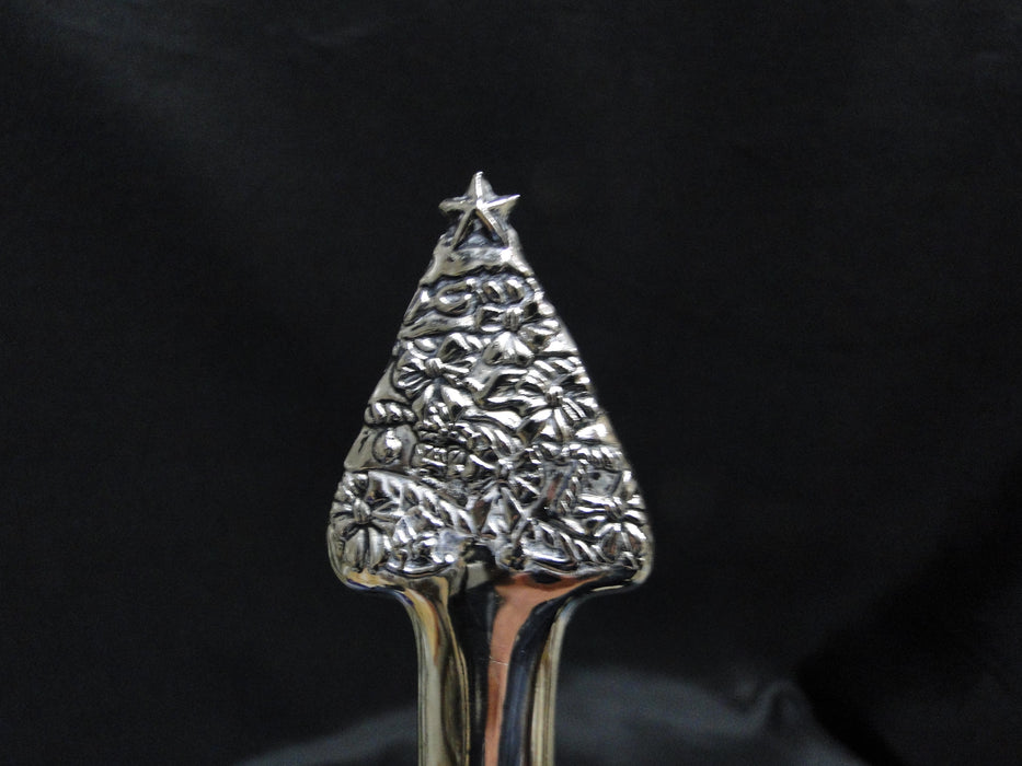 Silverplate Flatware w/ Christmas Tree Handle: Salad Serving Spoon & Fork, 11.5"
