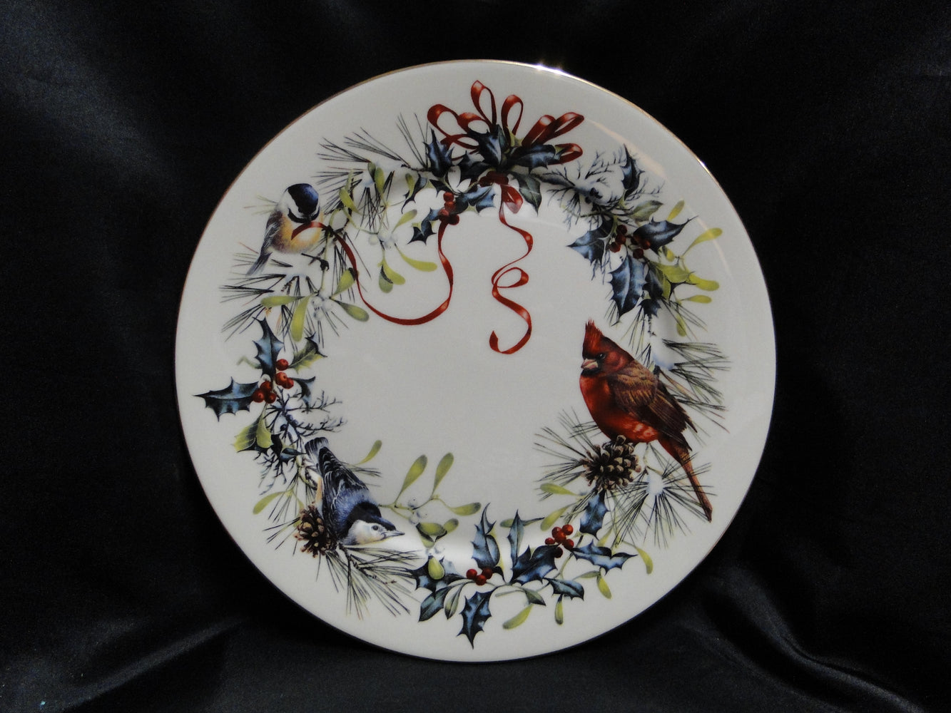 Lenox Winter Greetings, USA, Birds, Red Ribbons: Dinner Plate (s), 10 3/4"