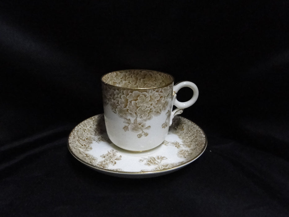 Royal Worcester Tan Flowers on White: Demitasse Cup & Saucer Set, Crazing